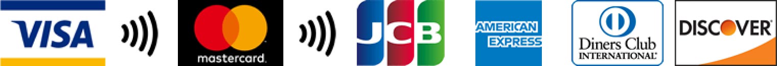 VISA、MasterCard、JCB、アメリカン・エキスプレス、ダイナースクラブ、ディスカバー